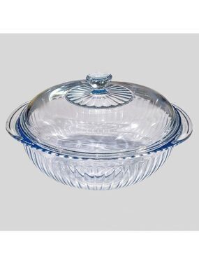 PYREX 2 QUARTER CLEAR GLASS RIBBED SCALOPED CASSEROLE DISH WITH LID